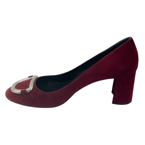 PRADA BURGUNDY / SILVER BUCKLE SUEDE PUMPS - Picture 3 of 8